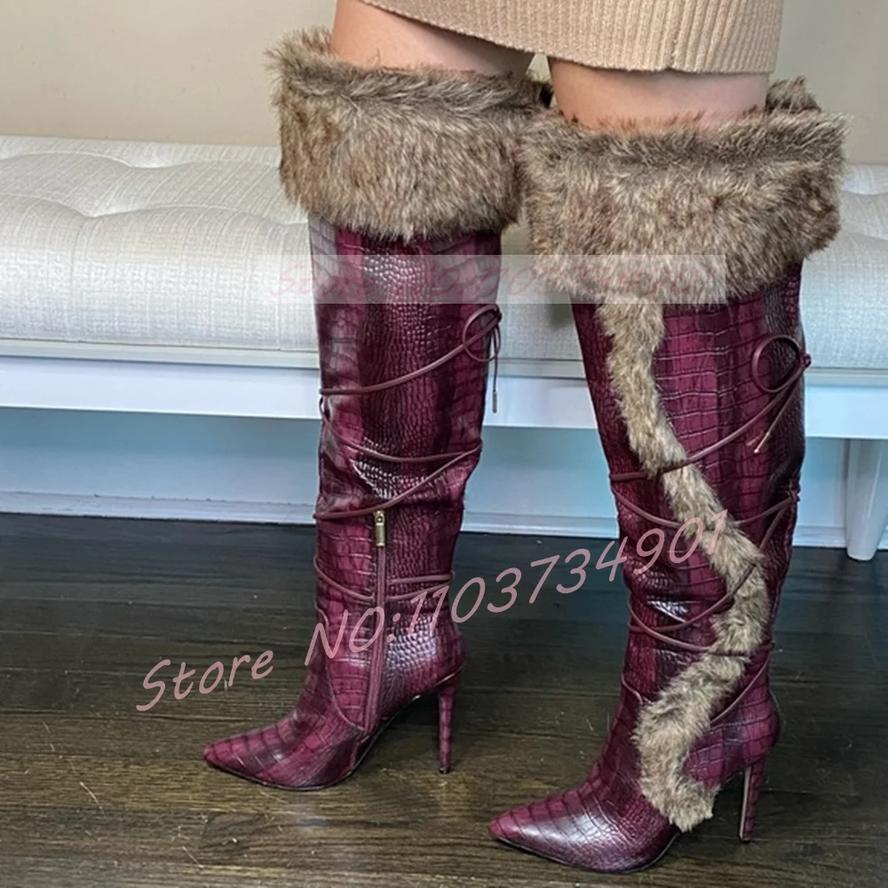Женские сапоги с меховым ремешком и крокодиловым узором, теплые коричневые сапоги выше колена из искусственного меха с острым носком, женские вечерние сапоги на шпильке
Женские сапоги с меховым ремешком и крокодиловым узором, теплые коричневые сапоги выше колена из искусственного меха с острым носком, женские вечерние сапоги на шпильке