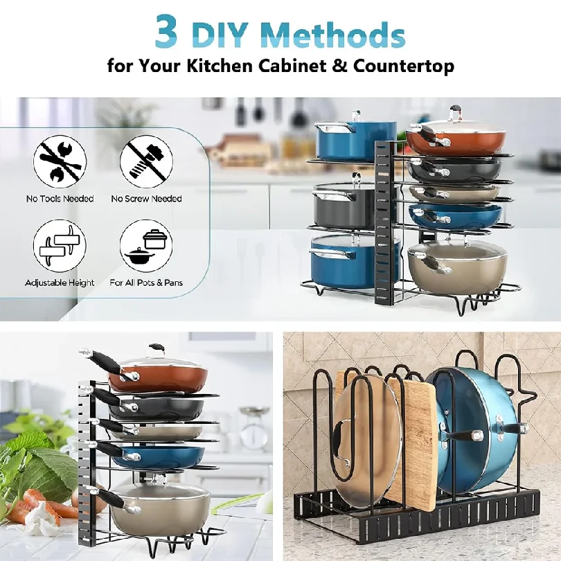 8 Tiers Pan Pot Organizer Rack 3 DIY Methods Adjustable Cabinet Pantry Pots Lids Storage Rack Kitchen Organization
8 Tiers Pan Pot Organizer Rack 3 DIY Methods Adjustable Cabinet Pantry Pots Lids Storage Rack Kitchen Organization