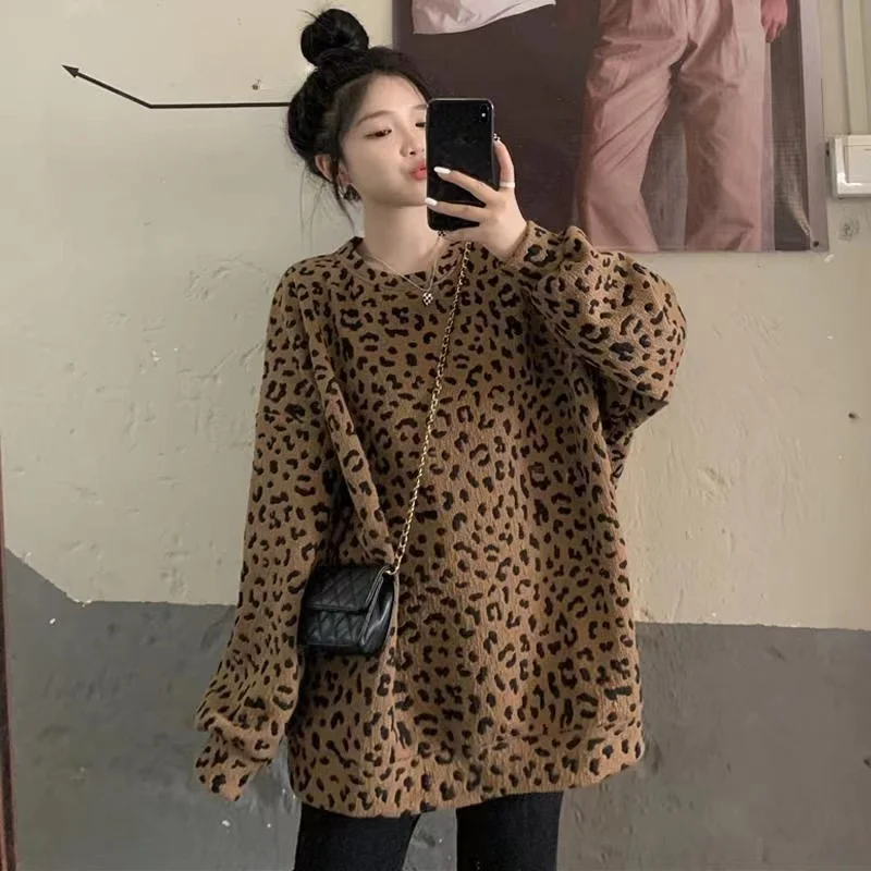 plus Size Leopard Print Sweatirt Women's Thiened Loose Slimming Lazy Sle Oversize Top for Heavy Women 300 Pou
plus Size Leopard Print Sweatirt Women's Thiened Loose Slimming Lazy Sle Oversize Top for Heavy Women 300 Pou