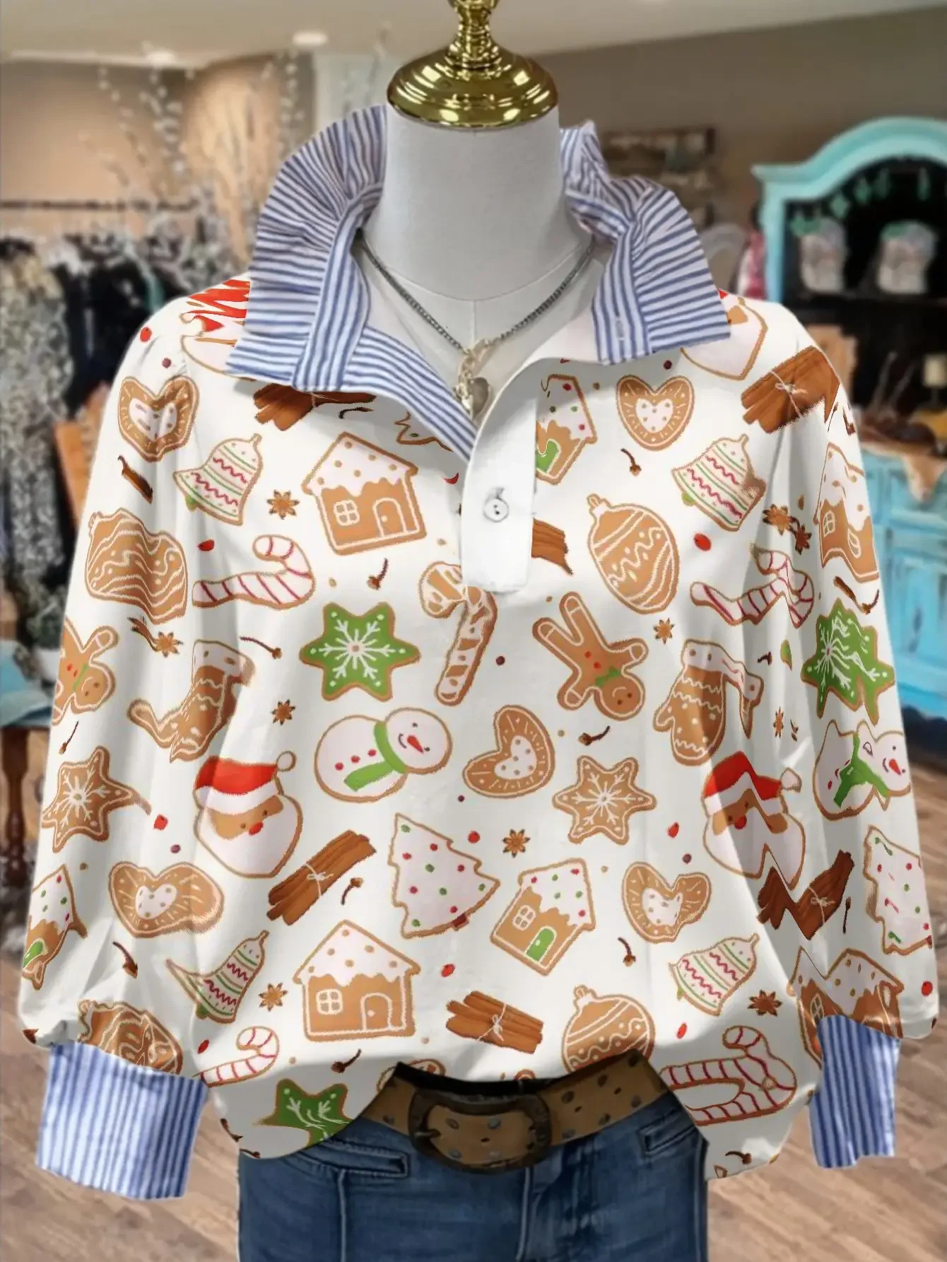 Christmas Women's Top Spring and Autumn Winter Women's Stand up Collar Shirt Long Sleeve, Exquisite casual clothing
Christmas Women's Top Spring and Autumn Winter Women's Stand up Collar Shirt Long Sleeve, Exquisite casual clothing