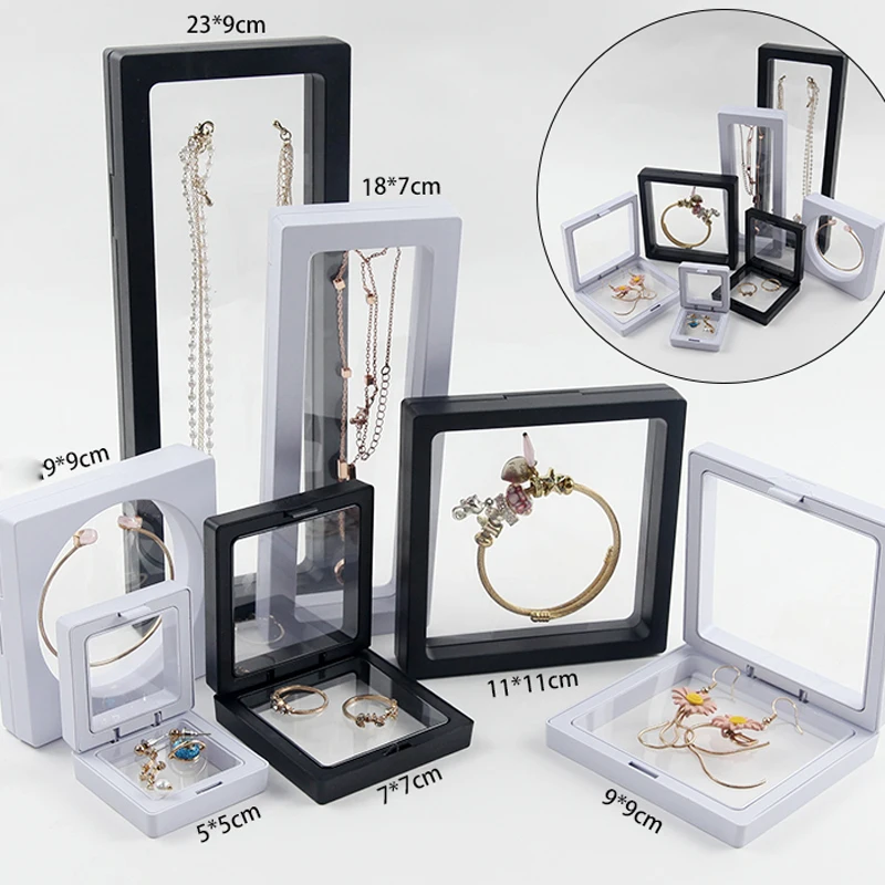 10pcs Set 3D Floating Display Case Stands Transparent Square Holder Pendant Necklace Bracelet Ring Coin Jewelry Pin Storage Box
10pcs Set 3D Floating Display Case Stands Transparent Square Holder Pendant Necklace Bracelet Ring Coin Jewelry Pin Storage Box