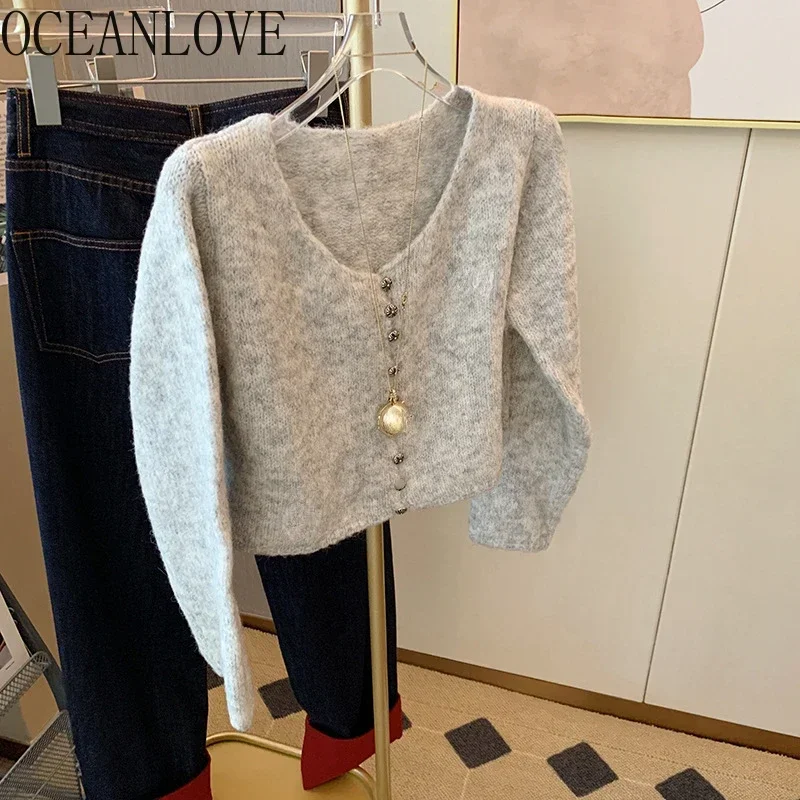 OCEANLOVE Grey Short Cardigans Solid Autumn Winter Korean Fashion Sweet Women Sweaters V Neck Elegant Retro Sueter Mujer
OCEANLOVE Grey Short Cardigans Solid Autumn Winter Korean Fashion Sweet Women Sweaters V Neck Elegant Retro Sueter Mujer