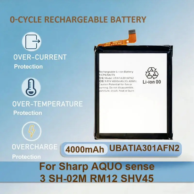 UBATIA301AFN2 Mobile Phone Battery For Sharp AQUO sense3 SH-02M RM12 SHV45 4000mAh Real Capacity
UBATIA301AFN2 Mobile Phone Battery For Sharp AQUO sense3 SH-02M RM12 SHV45 4000mAh Real Capacity