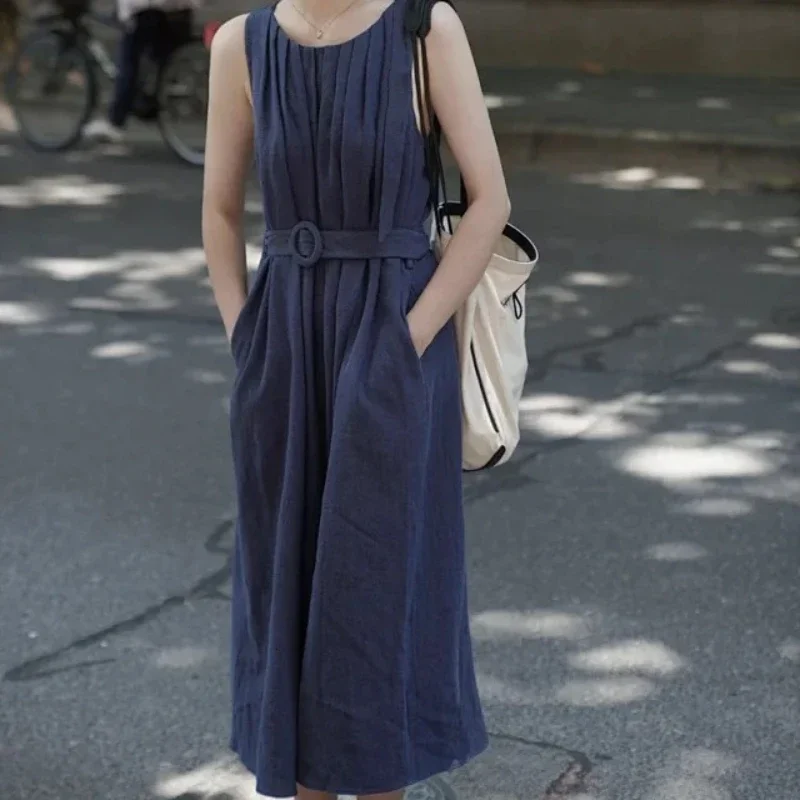 Women's Summer Casual Round Neck Dress Sleeveless Belt Elegant Holiday Maxi Dress Female
Women's Summer Casual Round Neck Dress Sleeveless Belt Elegant Holiday Maxi Dress Female