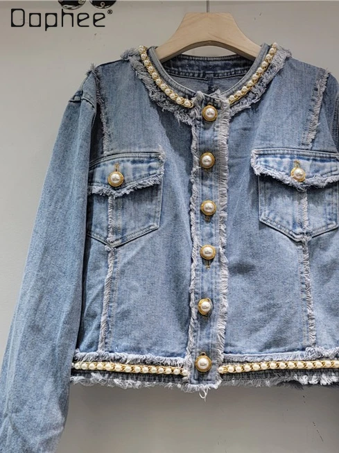 European Style Denim Jackets for Women Autumn Heavy Industry Pearl Nail Bead Round Neck Long Sleeved Short Denim Top Trendy
European Style Denim Jackets for Women Autumn Heavy Industry Pearl Nail Bead Round Neck Long Sleeved Short Denim Top Trendy
