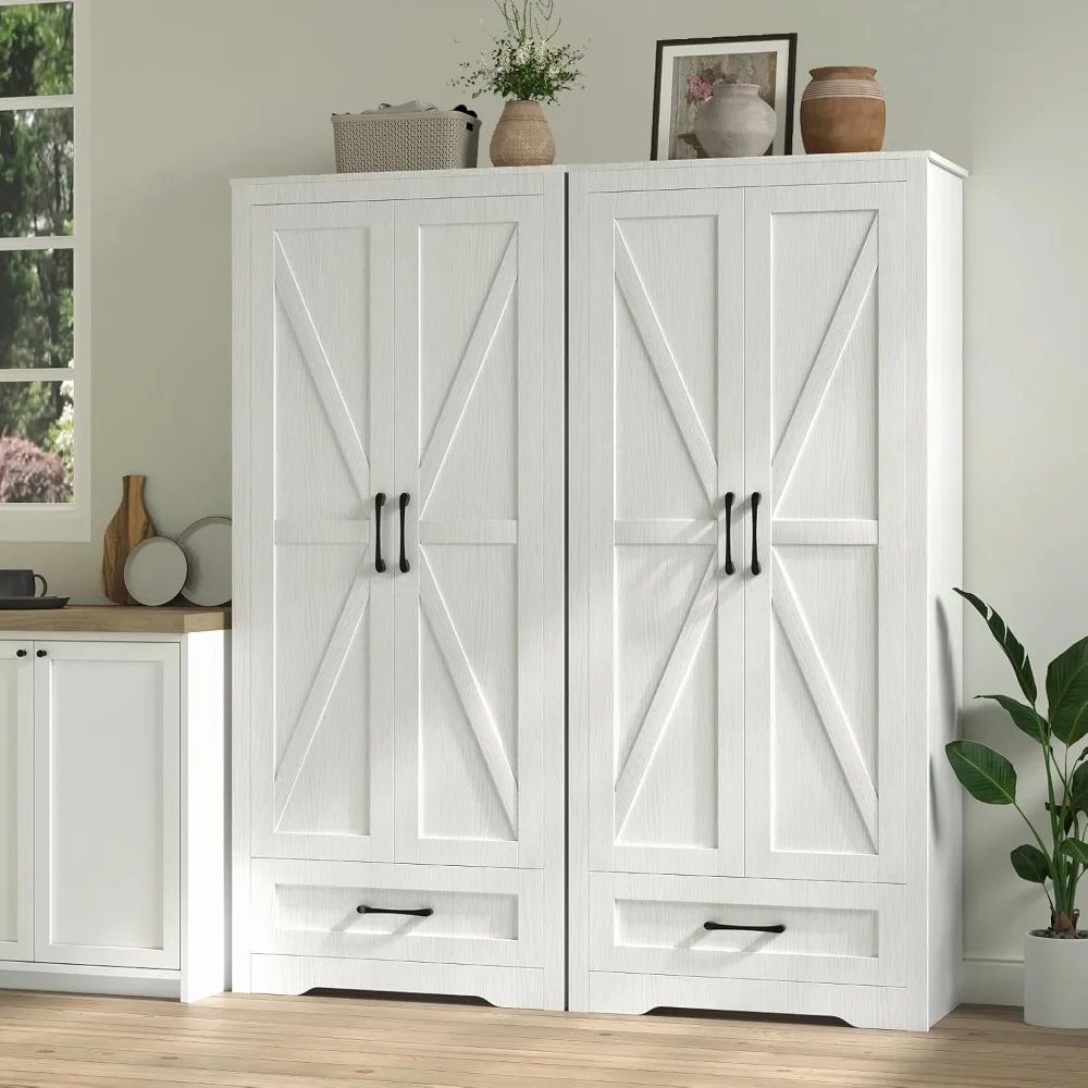 Double Farmhouse-Style Pantry Cabinets, 69 Inches Tall, with Barn-Style Doors, Adjustable Shelves and Drawers for Freestanding S
Double Farmhouse-Style Pantry Cabinets, 69 Inches Tall, with Barn-Style Doors, Adjustable Shelves and Drawers for Freestanding S