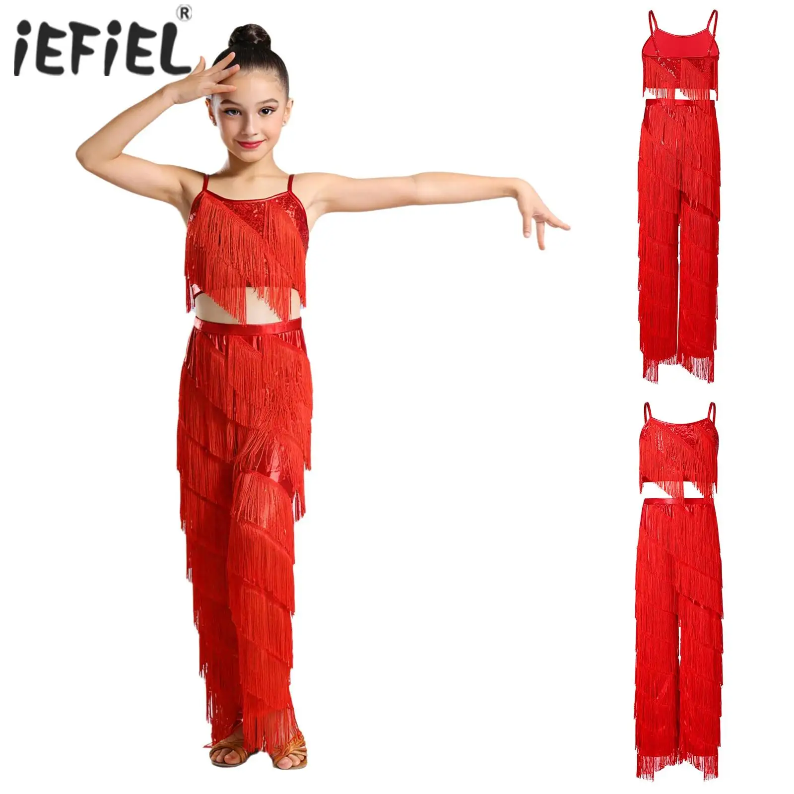 Kids Girls Tassel Latin Dance Outfit Adjustable Straps Camisole with Metallic Pants Outfits for Jazz Modern Salsa Ballroom Dance
Kids Girls Tassel Latin Dance Outfit Adjustable Straps Camisole with Metallic Pants Outfits for Jazz Modern Salsa Ballroom Dance