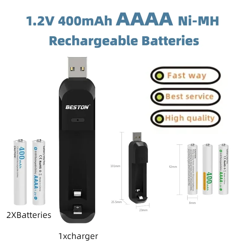 2-PCS AAAA Rechargeable Batteries Stylus Function, 1.2V 400mAh AAAA Ni-MH Rechargeable Batteries Included with Charger
2-PCS AAAA Rechargeable Batteries Stylus Function, 1.2V 400mAh AAAA Ni-MH Rechargeable Batteries Included with Charger