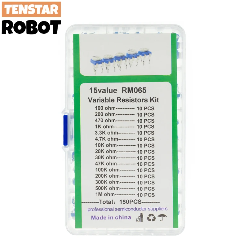 150pcs/Set RM065 Trimming Potentiometer Variable Resistors Assorted Kit Electronic Diy Kit 15 Values Each 10pcs with box
150pcs/Set RM065 Trimming Potentiometer Variable Resistors Assorted Kit Electronic Diy Kit 15 Values Each 10pcs with box