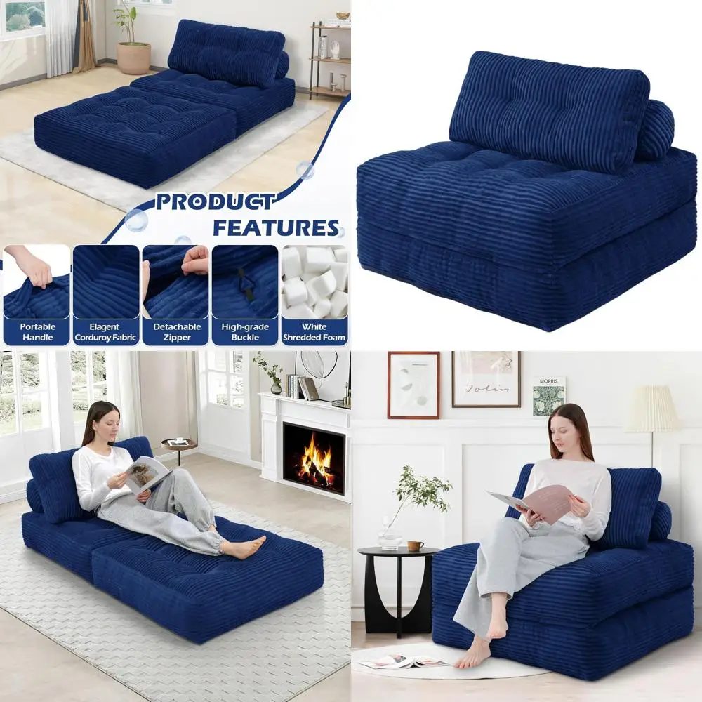 Navy Blue Single Convertible Sofa Bed with Pillow and Back Support for Portable Lounge or Bedroom Use
Navy Blue Single Convertible Sofa Bed with Pillow and Back Support for Portable Lounge or Bedroom Use