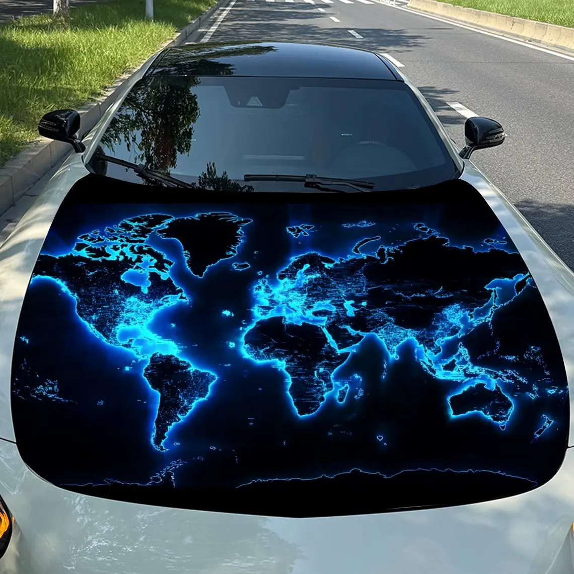 Cyber Global Map with Blue Flame Tech Trend Realm Car Vinyl Wrap, PVC Material Waterproof Car Hood Sticker, Self-Adhesive Scratc
Cyber Global Map with Blue Flame Tech Trend Realm Car Vinyl Wrap, PVC Material Waterproof Car Hood Sticker, Self-Adhesive Scratc
