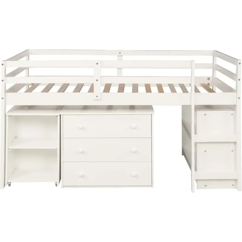 Modern Low Study Loft Bed Frame with Storage Cabinet and Rolling Portable Desk for Kids and Teenagers, Twin Loft Bed with Desk
Modern Low Study Loft Bed Frame with Storage Cabinet and Rolling Portable Desk for Kids and Teenagers, Twin Loft Bed with Desk