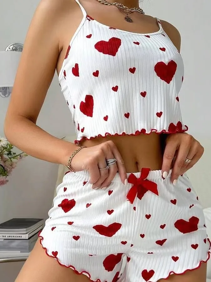 Women's Heart-shaped Printed 2-piece Sleeveless Vest Pajamas Breathable Cool Feeling Home Clothes Short Pants Wide Leg
Women's Heart-shaped Printed 2-piece Sleeveless Vest Pajamas Breathable Cool Feeling Home Clothes Short Pants Wide Leg