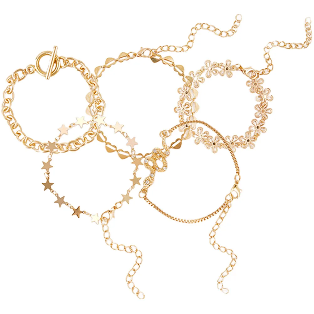 5pcs Hand Chain Set Adjustable Stackable Bracelets For Women Layered Metal Link Bangle Wrist Jewelry Gift Alloy Cuff Bracelet
5pcs Hand Chain Set Adjustable Stackable Bracelets For Women Layered Metal Link Bangle Wrist Jewelry Gift Alloy Cuff Bracelet