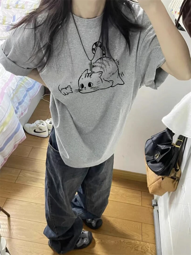 Pure Cotton Short Sleeve T-Shirt Cartoon Kitten Casual Loose Fit Summer Top for Men And Women Comfortable Breathable Tee
Pure Cotton Short Sleeve T-Shirt Cartoon Kitten Casual Loose Fit Summer Top for Men And Women Comfortable Breathable Tee