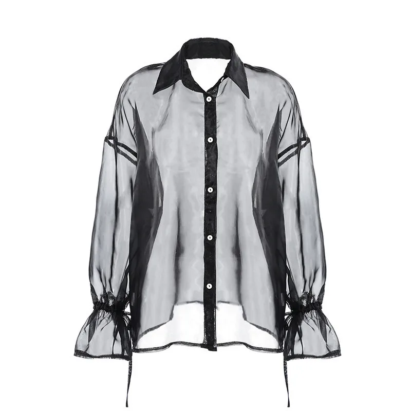 Fashion White Mesh Shirts Blouses Women Elegant Long Sleeve Lace-up Loose Shirts Summer Black Transparent Sexy Blouses 2024
Fashion White Mesh Shirts Blouses Women Elegant Long Sleeve Lace-up Loose Shirts Summer Black Transparent Sexy Blouses 2024