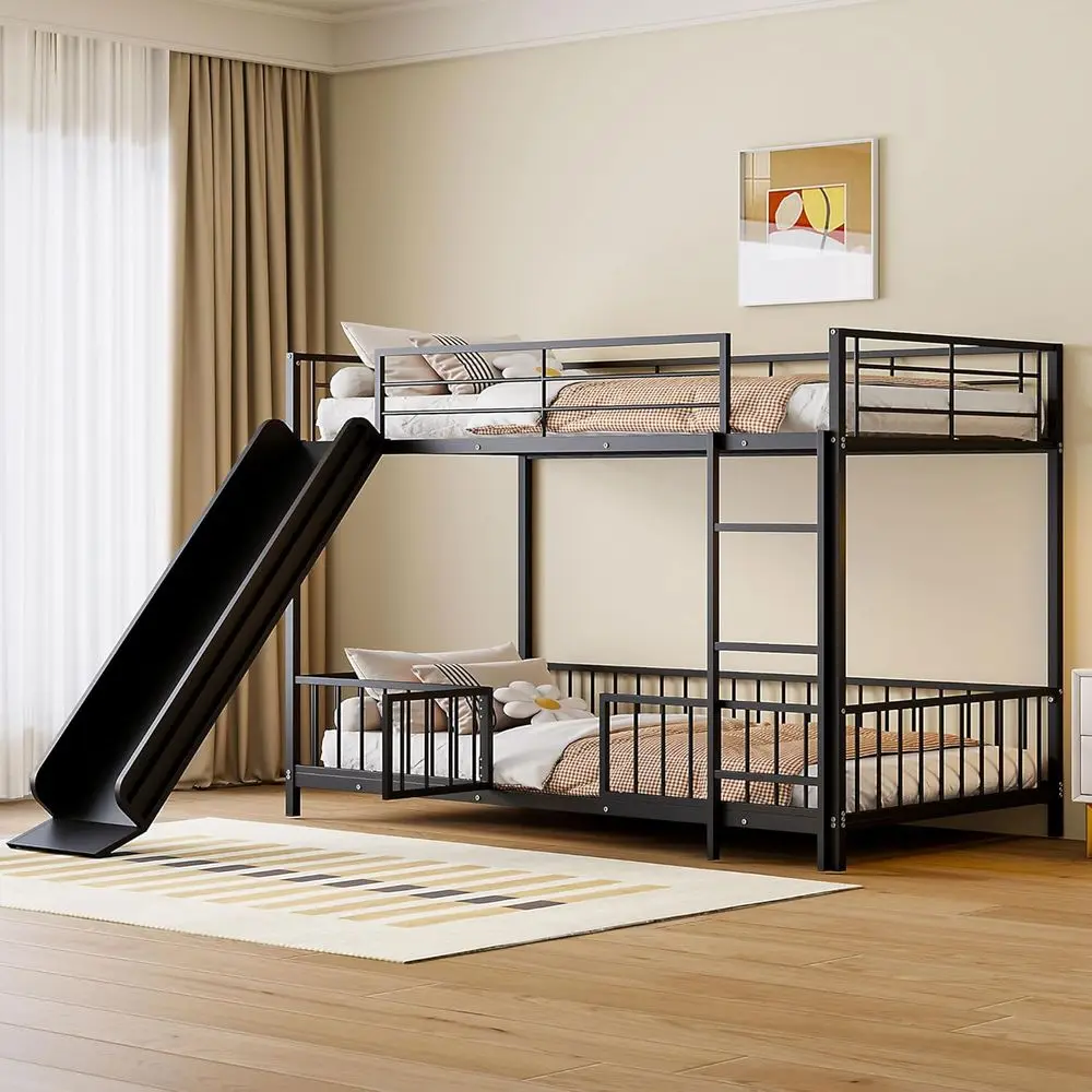 Twin Over Twin Metal Bunk Bed with Slide, Heavy Duty, Suitable for Boys & Girls, No Box Spring Needed, Noise-Free, Black
Twin Over Twin Metal Bunk Bed with Slide, Heavy Duty, Suitable for Boys & Girls, No Box Spring Needed, Noise-Free, Black