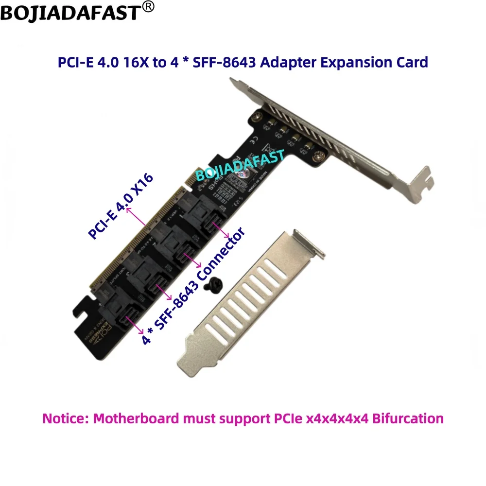 PCI Express 3.0 x16 PCI-E 4.0 16X To 4 Mini SAS SFF-8643 Connector Expansion Riser Card For U2 NVME SSD
PCI Express 3.0 x16 PCI-E 4.0 16X To 4 Mini SAS SFF-8643 Connector Expansion Riser Card For U2 NVME SSD
