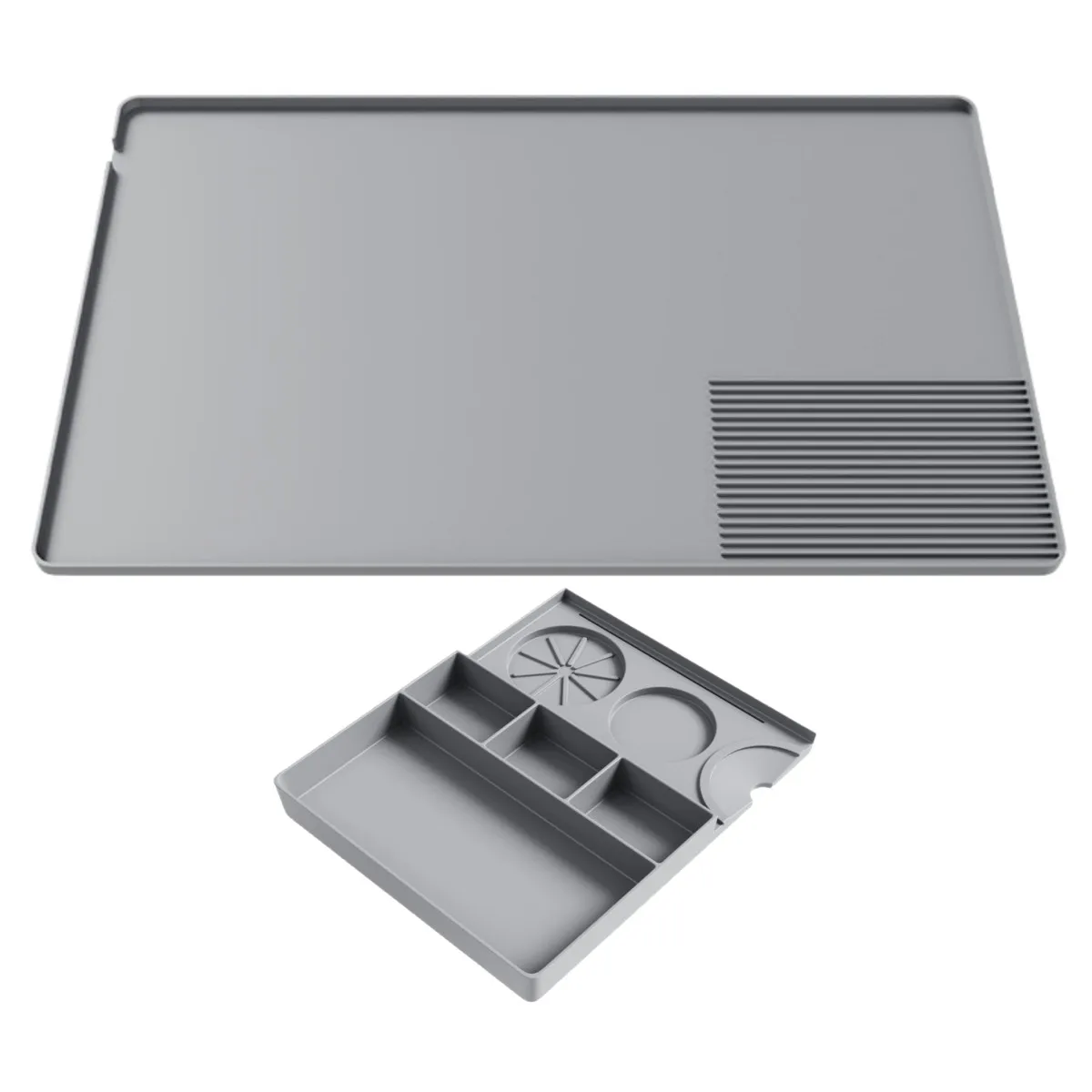 Non Slip Silicone Coffee Machine Counter Mat with Drainage Area Heat Resistant Protection and Separate Detachable Tamping Pad
Non Slip Silicone Coffee Machine Counter Mat with Drainage Area Heat Resistant Protection and Separate Detachable Tamping Pad