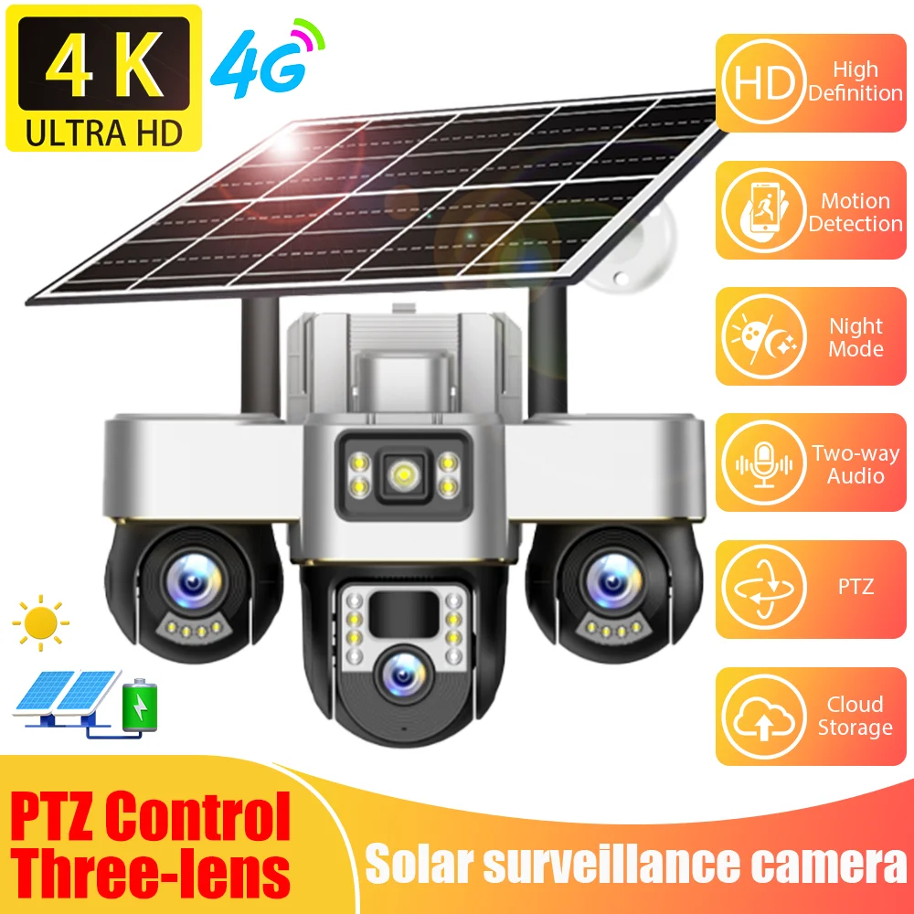 12MP HD Solar Security Camera Security wireless 4G Camera Outdoor 10X Zoom Triple Lens Three Screen CCTV Camera PTZ 4K Camera
12MP HD Solar Security Camera Security wireless 4G Camera Outdoor 10X Zoom Triple Lens Three Screen CCTV Camera PTZ 4K Camera
