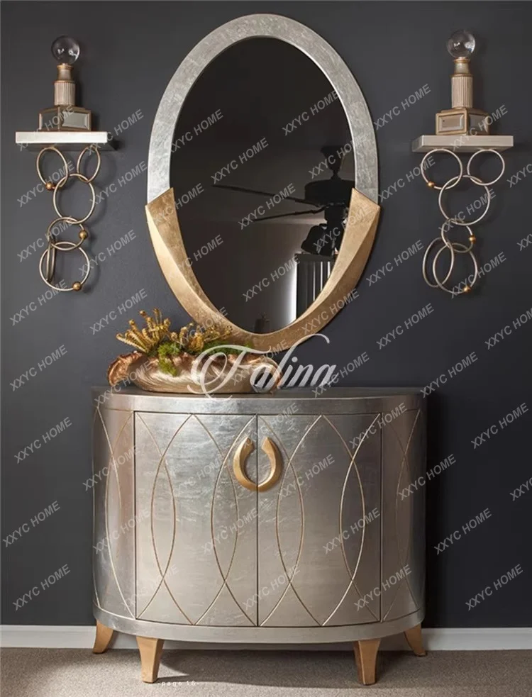 Hh2cc light luxury solid wood foyer entrance cabinet, post-modern simple silver foil gold-painted side cabinet
Hh2cc light luxury solid wood foyer entrance cabinet, post-modern simple silver foil gold-painted side cabinet