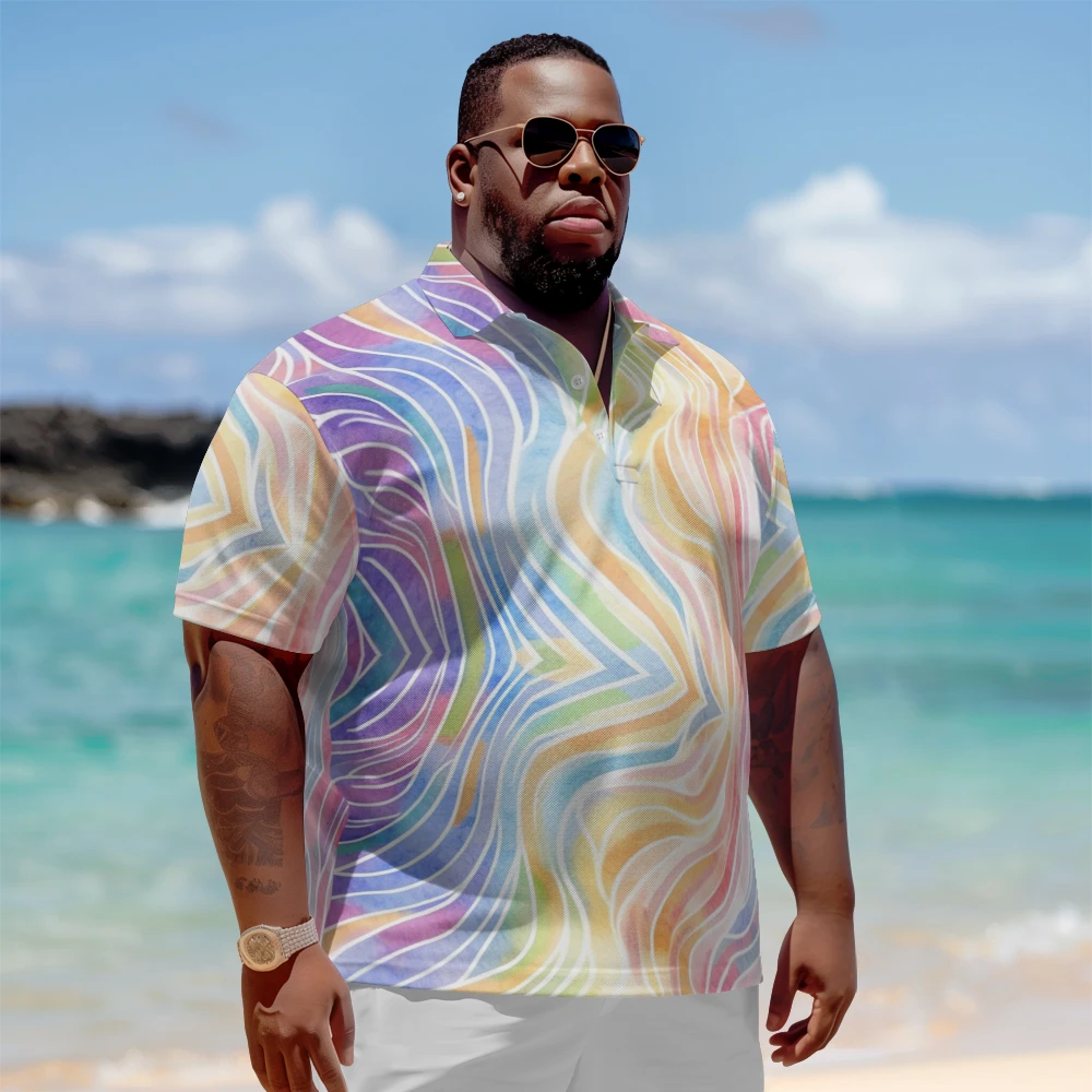 1 men's plus size polo shirt with summer color curved print casual lapel button suitable for shopping and golf
1 men's plus size polo shirt with summer color curved print casual lapel button suitable for shopping and golf