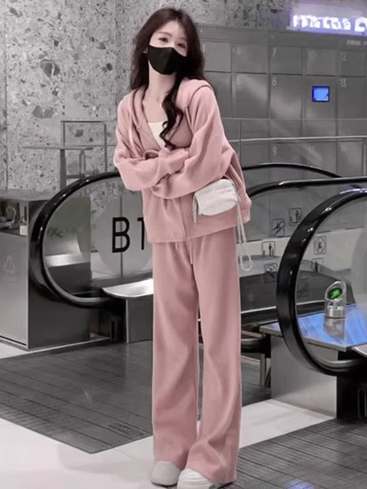 Korean Fashion Women Sets Hooded Solid Color Two-way Zipper Top Long-sleeve High Waist Straight High Quality Long Pant 2 Pieces
Korean Fashion Women Sets Hooded Solid Color Two-way Zipper Top Long-sleeve High Waist Straight High Quality Long Pant 2 Pieces