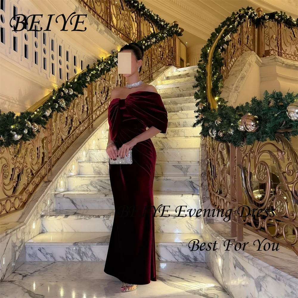 BEIYE Simple Velvet Mermaid Evening Dress 2026 Bow Off The Shoulder Pleat Strapless Party Gown Customized فساتين سهرة
BEIYE Simple Velvet Mermaid Evening Dress 2026 Bow Off The Shoulder Pleat Strapless Party Gown Customized فساتين سهرة