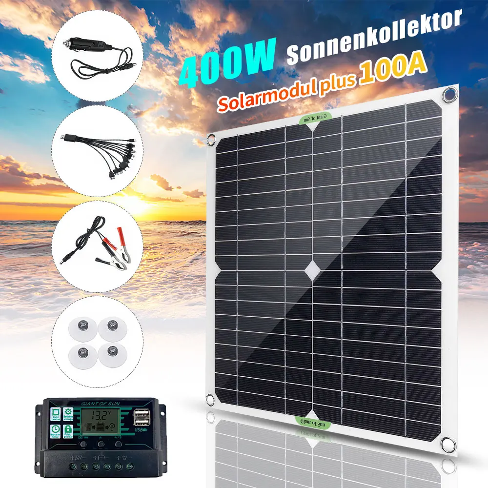 400W High-Efficiency Flexible Solar Panel Kit 12V Solar Panel Battery Charging ControllerInverter Kit Complete for Home Outdoor
400W High-Efficiency Flexible Solar Panel Kit 12V Solar Panel Battery Charging ControllerInverter Kit Complete for Home Outdoor