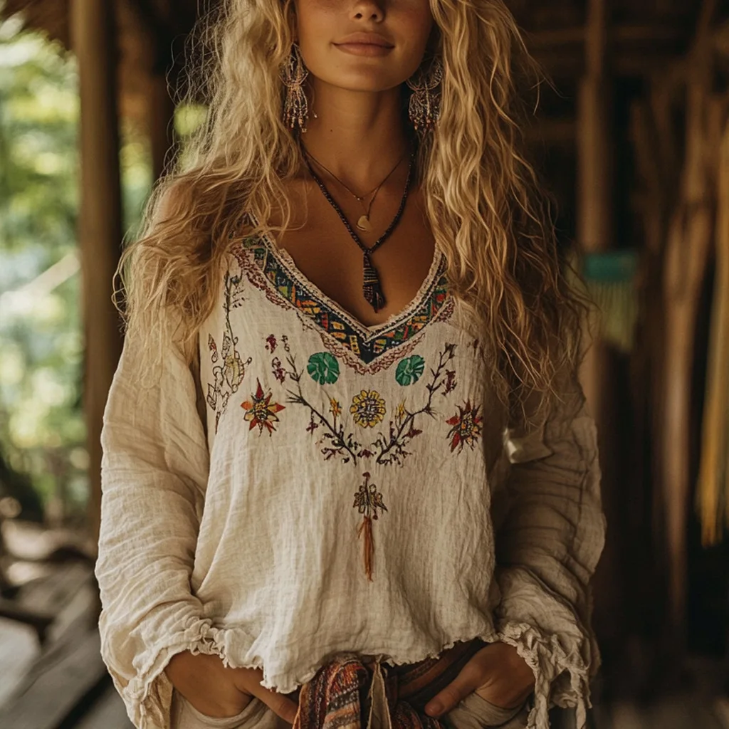 Women V-neck Ethnic Style Long-Sleeved Top Bohemian Vacation Retro Print Casual Blouse Shirt Vintage Autumn Blouse Top 2025
Women V-neck Ethnic Style Long-Sleeved Top Bohemian Vacation Retro Print Casual Blouse Shirt Vintage Autumn Blouse Top 2025