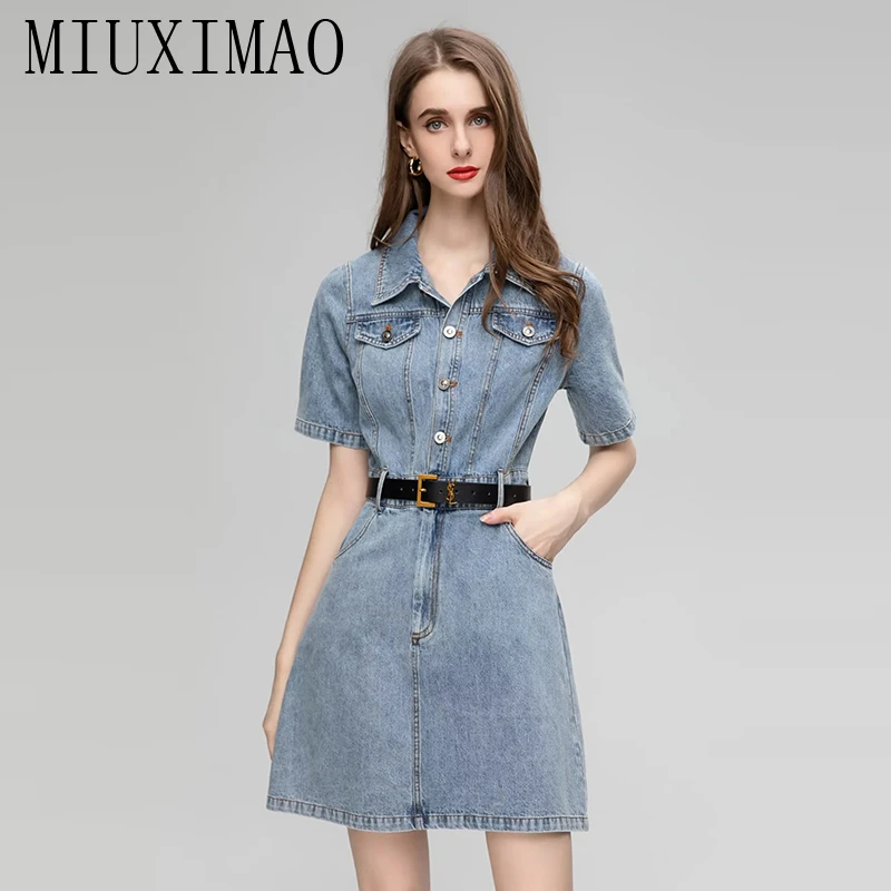 MIUXIMAO 2023 Elegant and Pretty Women's Dresses Fashion Short Sleeve Retro Denim Dress Women Female Dress Belt
MIUXIMAO 2023 Elegant and Pretty Women's Dresses Fashion Short Sleeve Retro Denim Dress Women Female Dress Belt