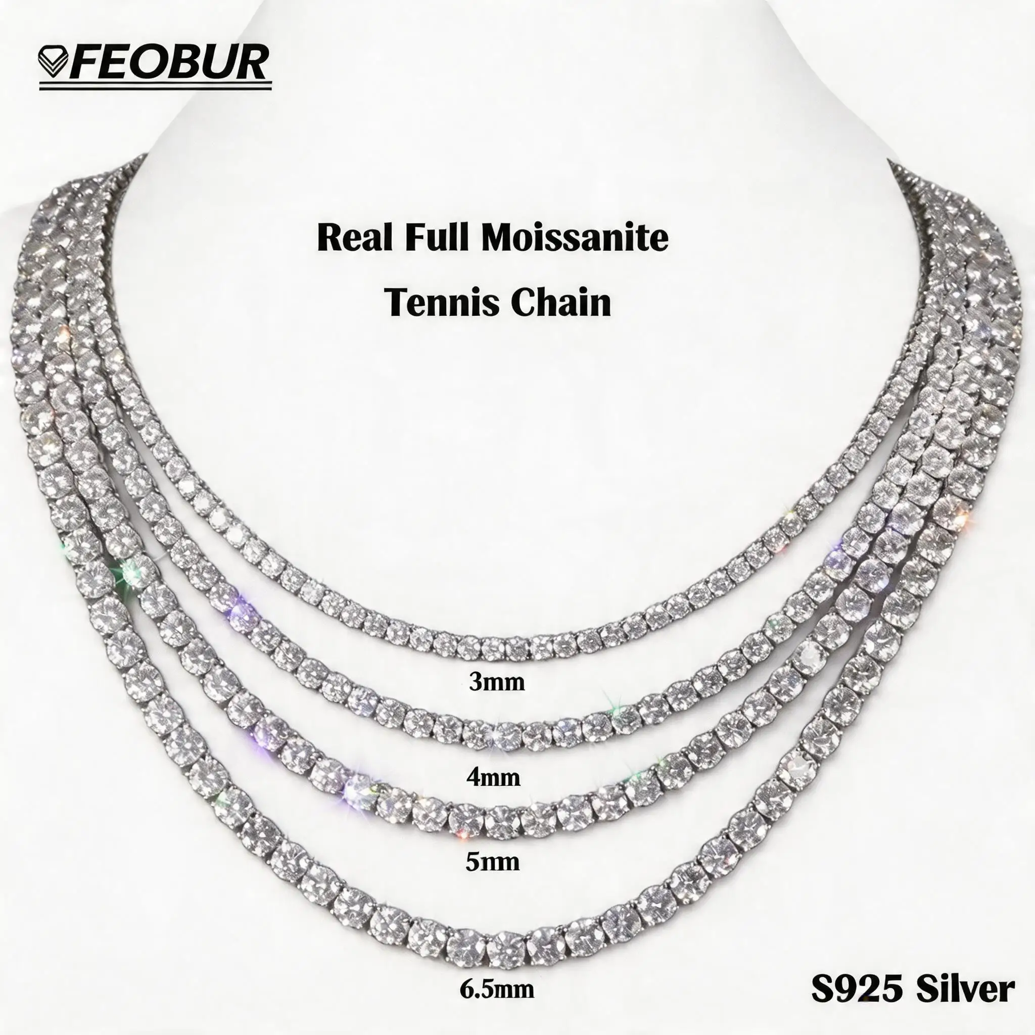 FEOBUR 3/4/5mm Real Moissanite Tennis Necklace S925 Silver Certified Full Diamond Chain for Women Men Trendy Gift
FEOBUR 3/4/5mm Real Moissanite Tennis Necklace S925 Silver Certified Full Diamond Chain for Women Men Trendy Gift