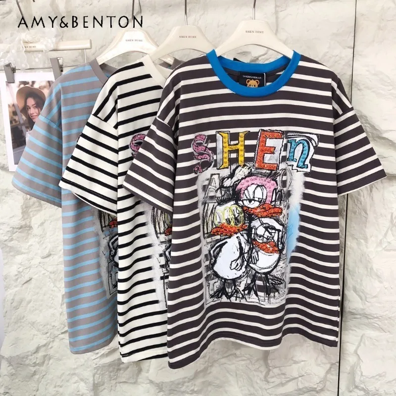Japanese Retro Tees High Street Loose Casual Personalized Cartoon Letter Printing Striped Trend Short-sleeved T-shirt Pullovers
Japanese Retro Tees High Street Loose Casual Personalized Cartoon Letter Printing Striped Trend Short-sleeved T-shirt Pullovers