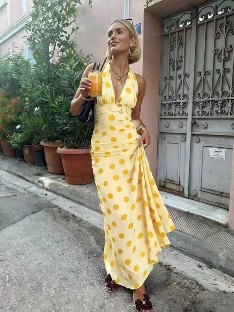 Vintage Dress Dresses 2025 Woman Vestido Neck Halter Sleeveless Polka Dot V-link Contrast Slim Vacation Holiday Women's Clothing
Vintage Dress Dresses 2025 Woman Vestido Neck Halter Sleeveless Polka Dot V-link Contrast Slim Vacation Holiday Women's Clothing