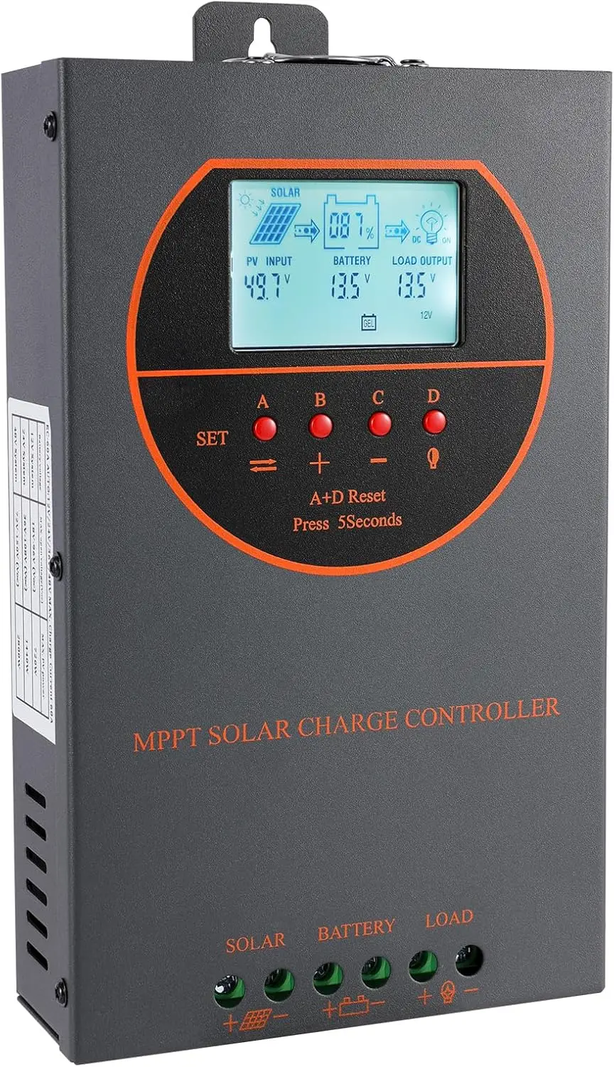 60A MPPT Solar Charge Controller, 12V/24V/36V/48V Auto, Max 160V PV Input 3000W Max Power, Regulator
60A MPPT Solar Charge Controller, 12V/24V/36V/48V Auto, Max 160V PV Input 3000W Max Power, Regulator