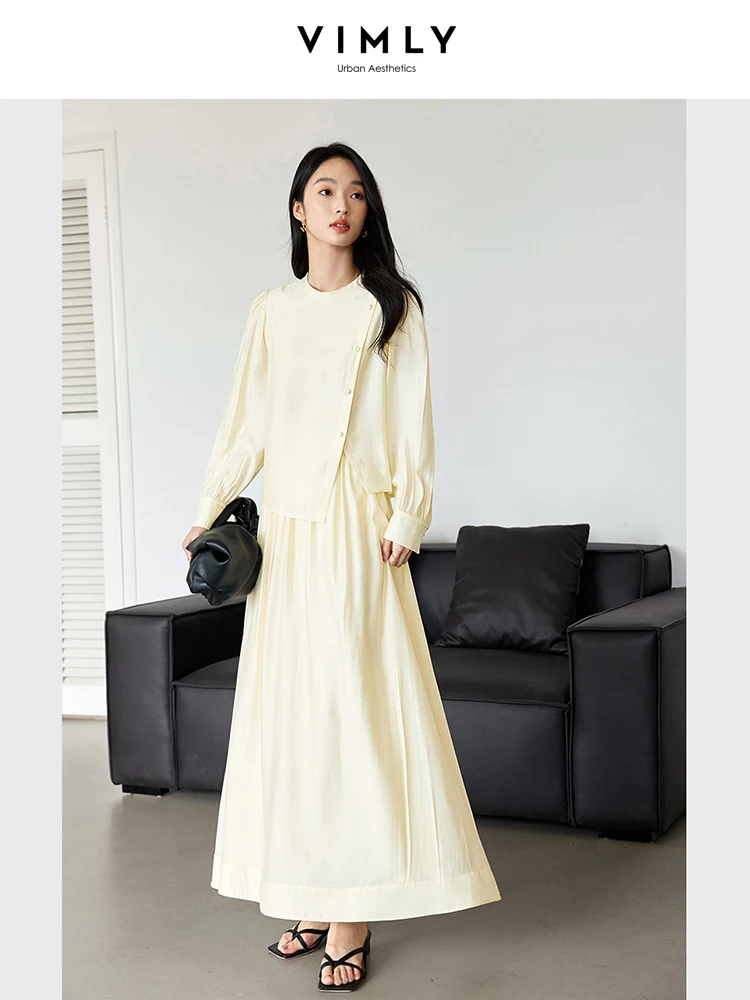 VIMLY Women Simple Elegant Skirt Suit 2025 Spring Casual O- Neck Irregular Hemline Shirt with Placket+Loose Skirt Workwear Suit
VIMLY Women Simple Elegant Skirt Suit 2025 Spring Casual O- Neck Irregular Hemline Shirt with Placket+Loose Skirt Workwear Suit
