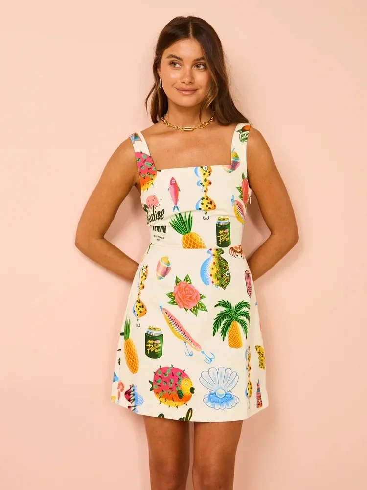 Print Sleeveless Backless Mini Dress Women Fashion A-line Strap Slip Short Dress Summer Elegant Vestido 2024 Holiday Casual Chic
Print Sleeveless Backless Mini Dress Women Fashion A-line Strap Slip Short Dress Summer Elegant Vestido 2024 Holiday Casual Chic