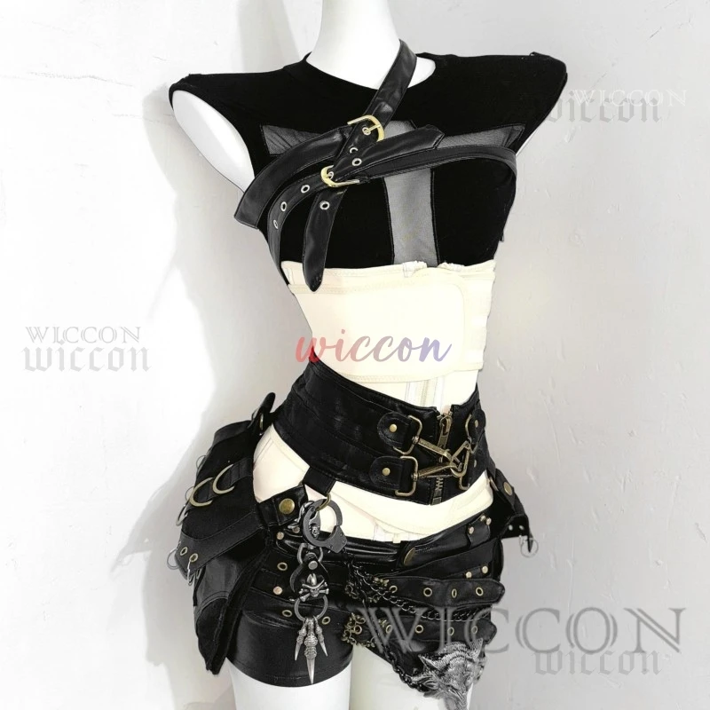 Anime Devil's City Queen Unifrom Women Cool Girl Punk Cyber Dark Gothic Tshirt Leather Waist Cincher Mini Shorts Spicy Girl Set
Anime Devil's City Queen Unifrom Women Cool Girl Punk Cyber Dark Gothic Tshirt Leather Waist Cincher Mini Shorts Spicy Girl Set