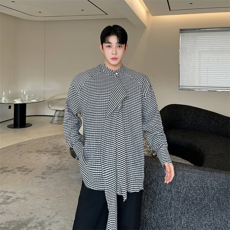 SYUHGFA Trend Men's Casual Ribbon Shirts Stand Collar Long Sleeve Plaid Male Tops Single Breasted Autumn Menswear 2024
SYUHGFA Trend Men's Casual Ribbon Shirts Stand Collar Long Sleeve Plaid Male Tops Single Breasted Autumn Menswear 2024