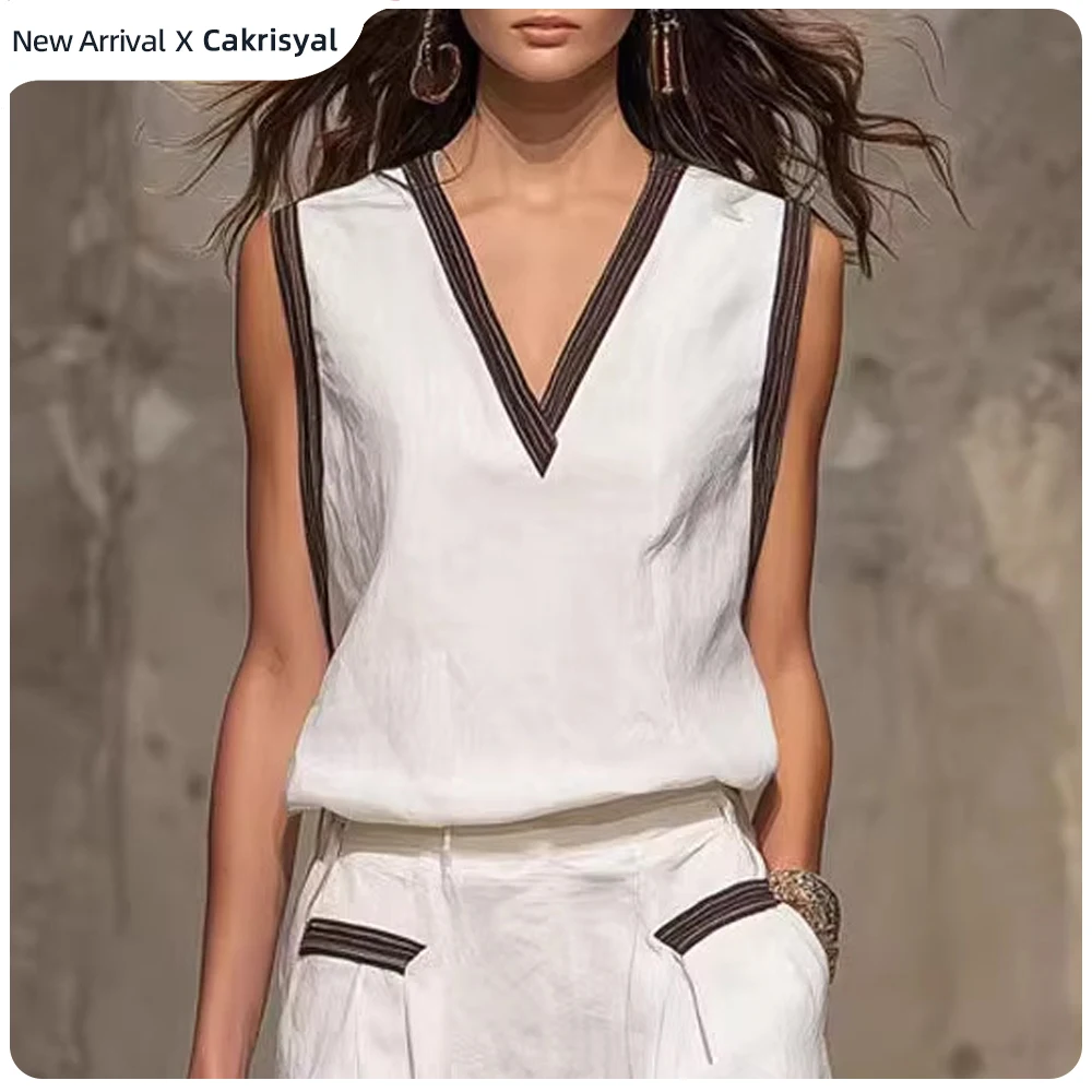 Women's Elegant Faux Linen Blend 2 Piece Pants Set Contrast Trim V-Neck Sleeveless Top & Wide Leg Pants Casual Matching Outfit
Women's Elegant Faux Linen Blend 2 Piece Pants Set Contrast Trim V-Neck Sleeveless Top & Wide Leg Pants Casual Matching Outfit