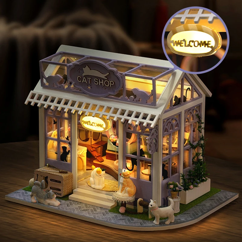DIY Wooden Dollhouse Cat House Flower Shop Miniature with Furniture Kit Assemble Blocks Toys for Children Adult Gift Casa
DIY Wooden Dollhouse Cat House Flower Shop Miniature with Furniture Kit Assemble Blocks Toys for Children Adult Gift Casa