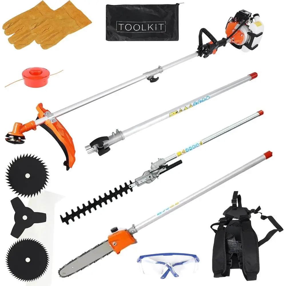 52cc 6-in-1 Multi-Functional Gas Trimmer, Weed Eater, Hedge Trimmer, Lawn Edger, Pole Saw, and Tree Pruner
52cc 6-in-1 Multi-Functional Gas Trimmer, Weed Eater, Hedge Trimmer, Lawn Edger, Pole Saw, and Tree Pruner
