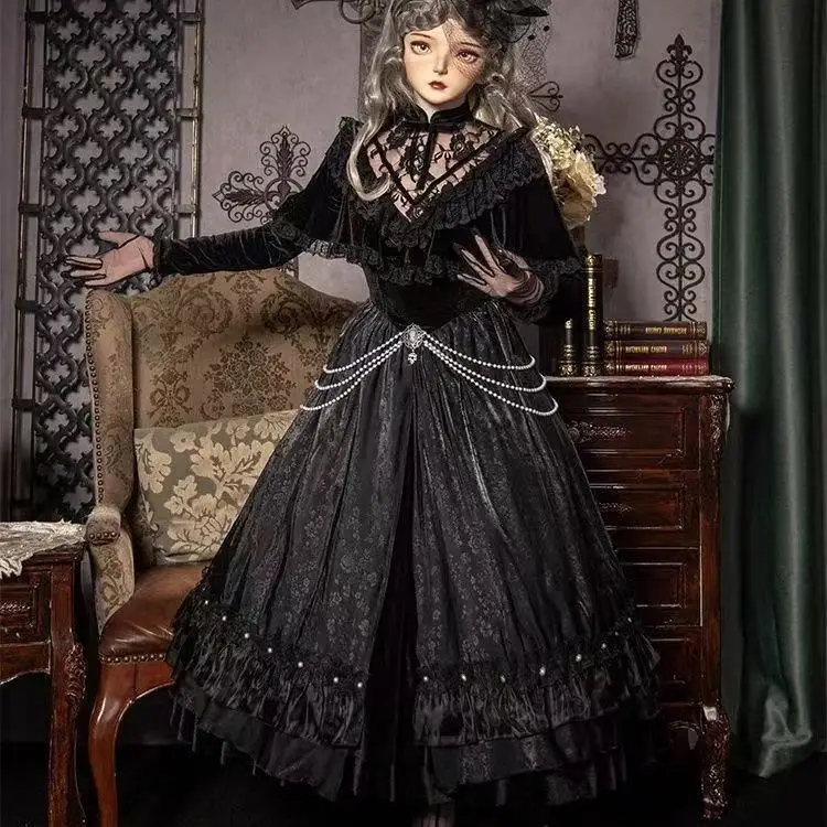 Vintage Dark Black Lolita Dress Women's European Middle Ages Costume Niche Girls Princess Cosplay Suit Halloween Street Outfits
Vintage Dark Black Lolita Dress Women's European Middle Ages Costume Niche Girls Princess Cosplay Suit Halloween Street Outfits