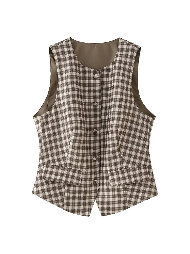 Zevity New Women Fashion Plaid Print Casual Slim Blouse Female Chic Sleeveless Breasted Vest Shirt Blusas Tops LS7372
Zevity New Women Fashion Plaid Print Casual Slim Blouse Female Chic Sleeveless Breasted Vest Shirt Blusas Tops LS7372