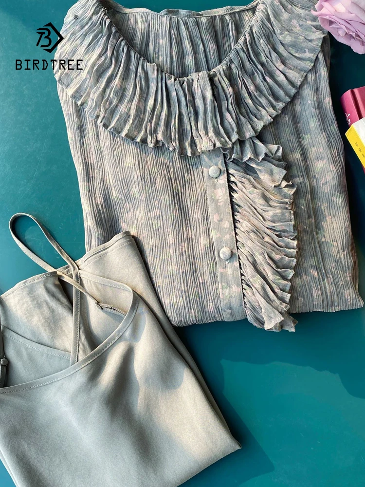 BirdTree-100% Silk Elegant 2-Piece Set Shirt, Women Long Sleeve Ruffled Print, French Retro Loose Blouse, 2025 Spring T52525CC
BirdTree-100% Silk Elegant 2-Piece Set Shirt, Women Long Sleeve Ruffled Print, French Retro Loose Blouse, 2025 Spring T52525CC