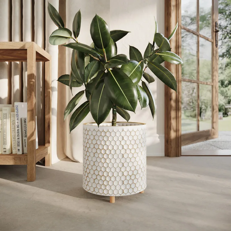 Honeycomb Metal Planter with Peg Base White Gold Finish 8.75 Inch Height 8 Inch Width
Honeycomb Metal Planter with Peg Base White Gold Finish 8.75 Inch Height 8 Inch Width