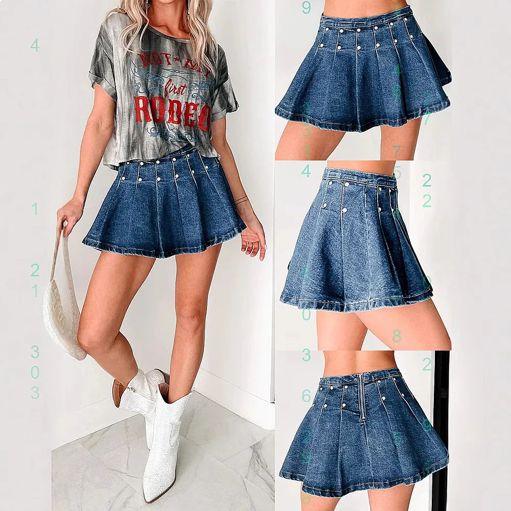 Summer Denim Skirt Women Rivet A-Line Pleated Mini Skirts Retro Cowgirl Short Skirts
Summer Denim Skirt Women Rivet A-Line Pleated Mini Skirts Retro Cowgirl Short Skirts