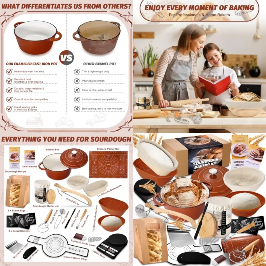 Sourdough Starter Kit with Enamel Cast Iron Pot, Complete Sourdough Bread Bakg Supplies, Round and Oval Bread Proofg Basket wit
Sourdough Starter Kit with Enamel Cast Iron Pot, Complete Sourdough Bread Bakg Supplies, Round and Oval Bread Proofg Basket wit
