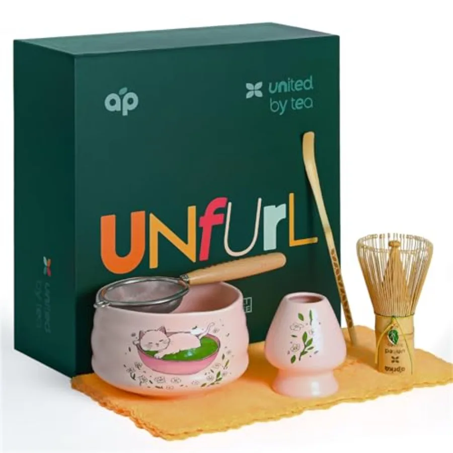 Matcha Gift Set 6 Pcs Ceramic Bowl, Bamboo Whisk, Whisk Holder, Scoop, Sifter and Cloth Traditional Japanese Set for Tea by Apr
Matcha Gift Set 6 Pcs Ceramic Bowl, Bamboo Whisk, Whisk Holder, Scoop, Sifter and Cloth Traditional Japanese Set for Tea by Apr