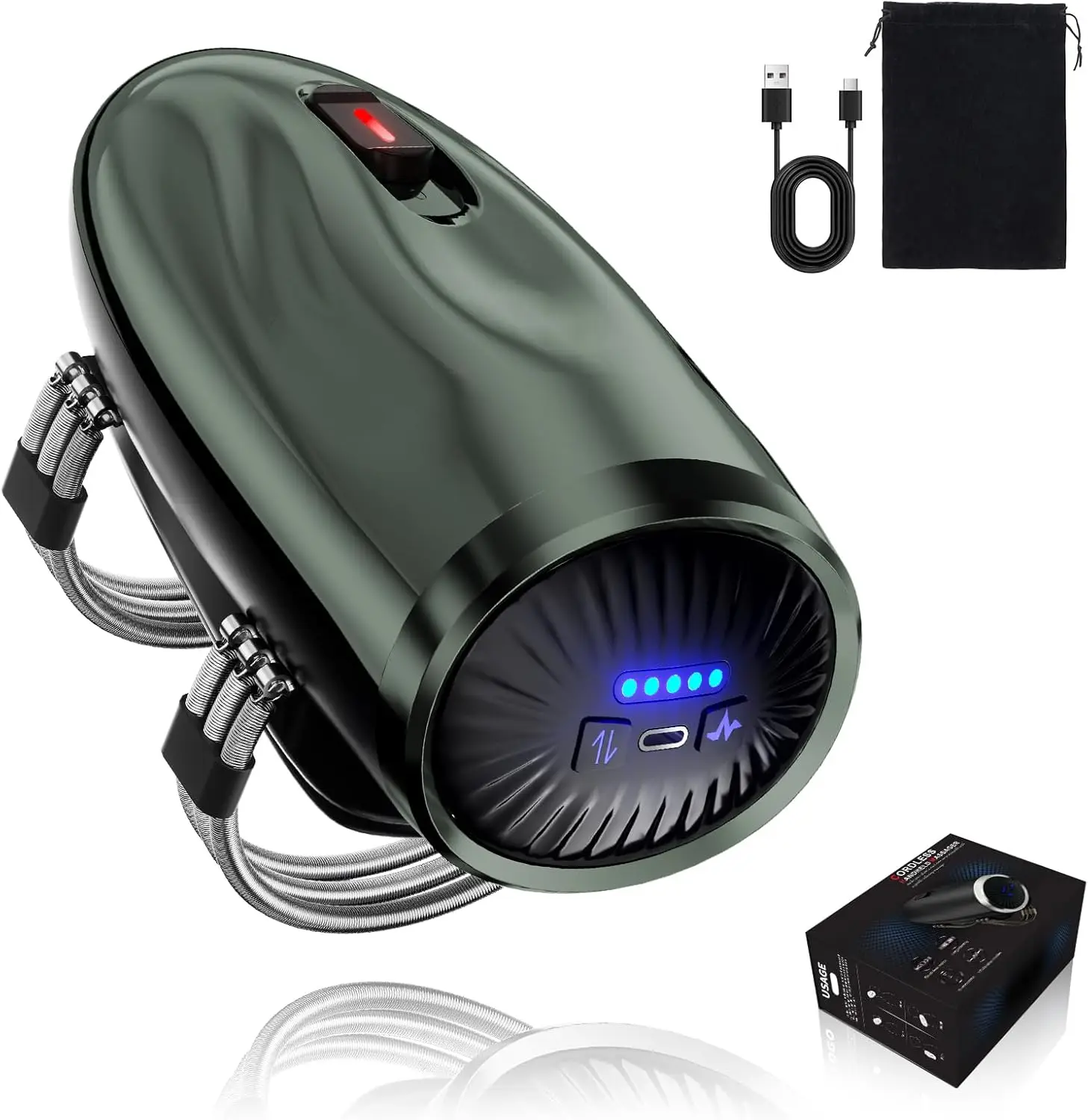 Cordless Handheld Massager, 5 Speeds & 5 Modes, USB Rechargeable, 2600mAh, Green
Cordless Handheld Massager, 5 Speeds & 5 Modes, USB Rechargeable, 2600mAh, Green